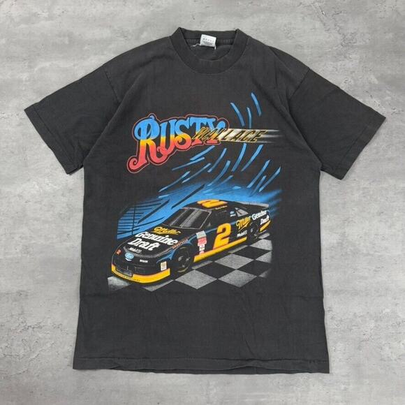 Vintage Single Stitch Rusty Wallace Miller Draft Beer Racing T Shirt - Picture 1 of 5